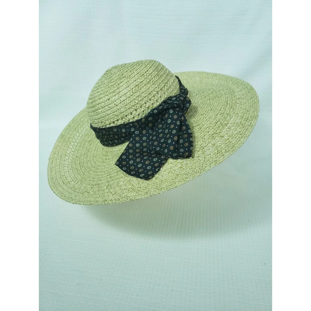 Women's Wide Brim Tan Paper‎ Polyester Travel Sun Floopy Round Hat  Bow Decor
